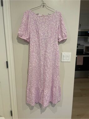 Who What Wear Lilac Floral Puff-Sleeve Midi Dress